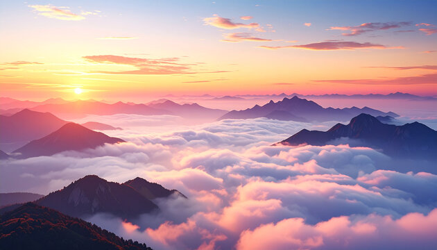 Mountain range sunset above clouds