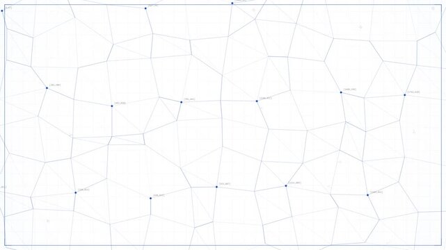 Abstract Delaunay Triangulation with Moving Nodes and Connecting Lines on a White Background