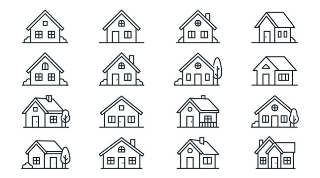 Collection of various house line icons.