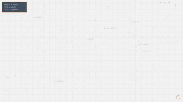 Golden Rectangle Dividing into Squares Animation with Mathematical Formulas and Golden Ratio Constant