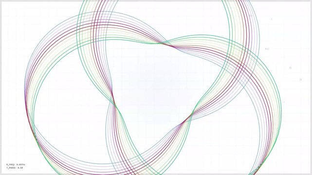 Abstract 3D Parametric Curve with Colorful Sweeping Lines on White Grid Background Mathematical Art