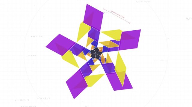 Abstract Geometric Animation of Penrose Tiling with Impossible Five-Fold Symmetry and Purple Shapes