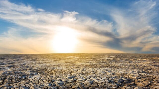 dramatic sunset over a dry saline land time lapse scene