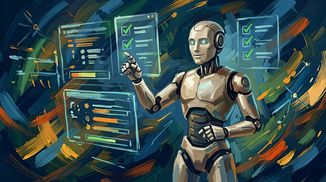 AI Robot Managing Task Automation and Coding on Virtual Screen