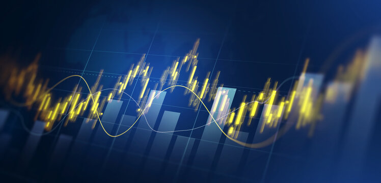 Business financial chart with moving up arrow graph.Financial data charts with glowing stock market graphs.Stock market investment data and analysis finance graph.	
