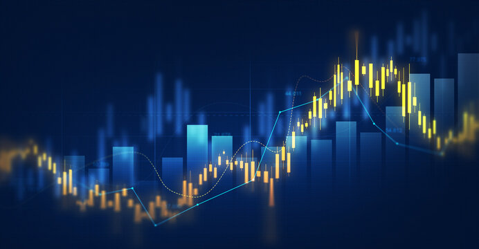 Business financial chart with moving up arrow graph.Financial data charts with glowing stock market graphs.Stock market investment data and analysis finance graph.	
