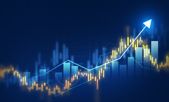 Financial growth chart with upward trend, cryptocurrency market analysis, business analytics dashboard and investment concept.	
