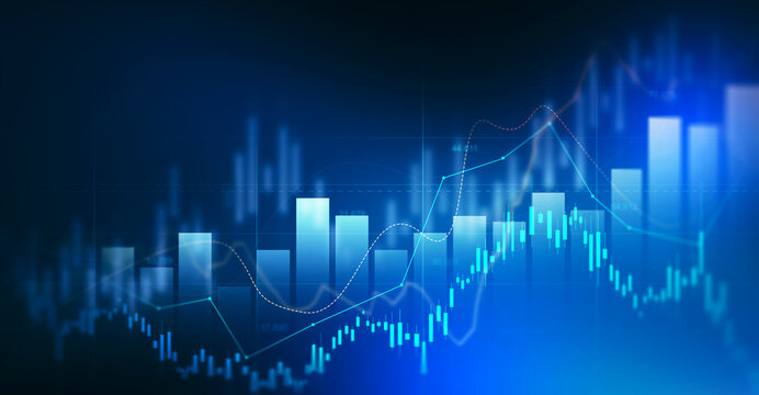 Business financial chart with moving up arrow graph.Financial data charts with glowing stock market graphs.Stock market investment data and analysis finance graph.	
