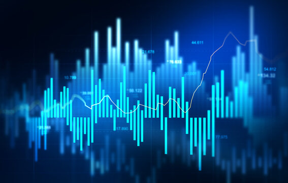 Business financial chart with moving up arrow graph.Financial data charts with glowing stock market graphs.Stock market investment data and analysis finance graph.	
