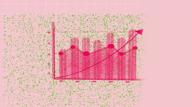 Pink and Green Abstract Data Visualization with Grid and Bubbles image photo animation. Neon candlestick chart animation financial success investment business graph