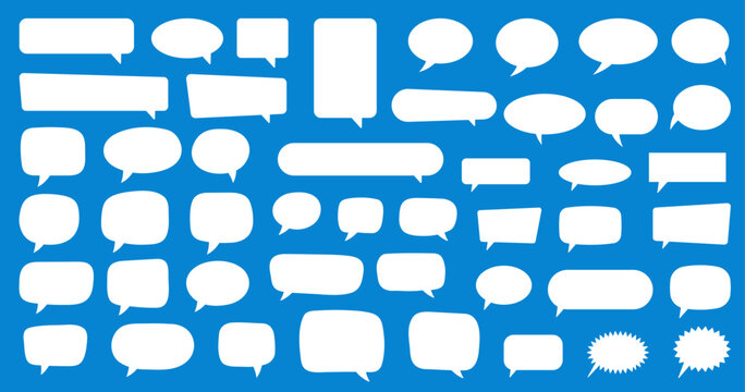 Speech bubble set. White blank comic book speech bubbles, thought balloons and chat message shapes of various forms