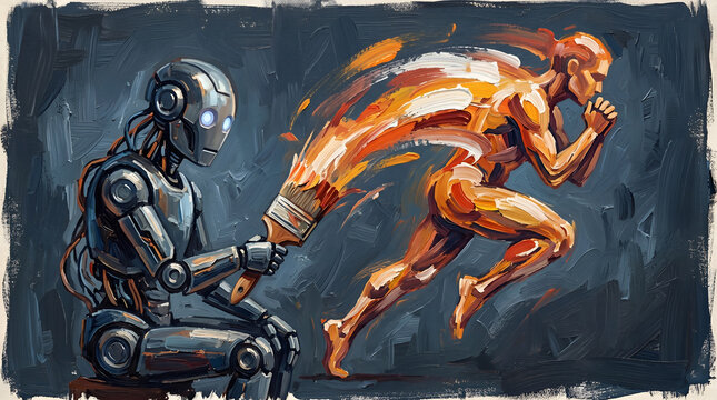 AI art generation and human creativity concept
