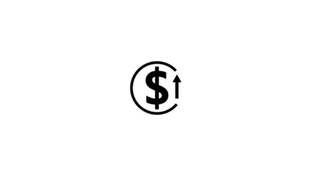 Abstract Dollar rate up looped icon with up arrow. Increase icon for cost sign with dollar and up arrow animation. 4k regulation.