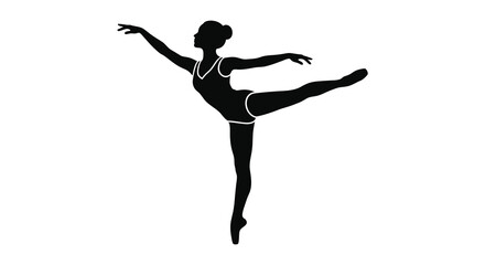 Ballerina In Pose Black Silhouette On White Background © MST