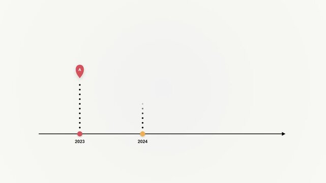 Animated horizontal timeline with pointers by year. Company development steps concept, Animated timeline. 4K animation