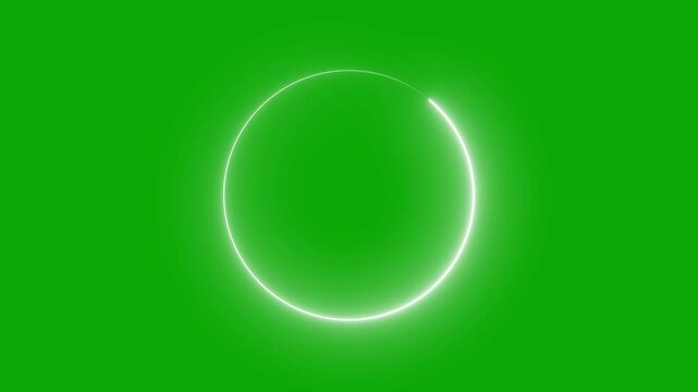 neon circle frame overlay 4k, glowing neon circular border pulsing animation, live streaming neon sign circle effect. alpha channel seamless loop. green screen