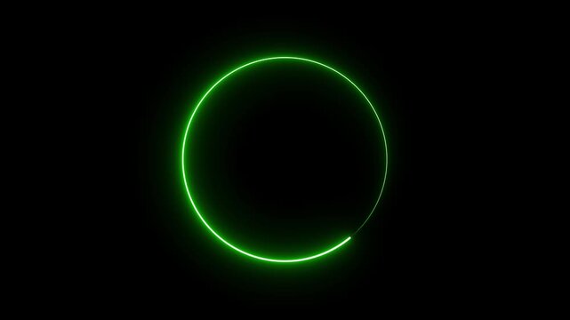 neon circle frame overlay 4k, glowing neon circular border pulsing animation, live streaming neon sign circle effect. alpha channel seamless loop.