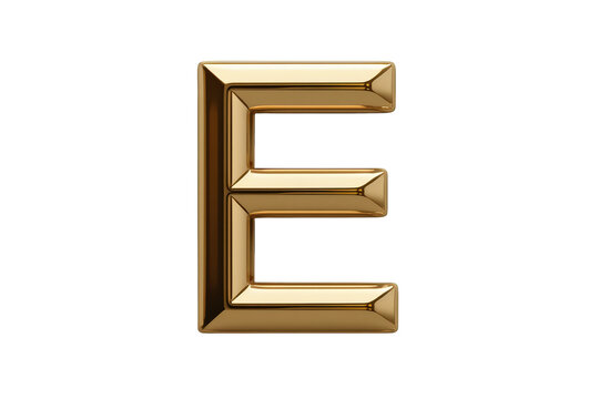 Golden uppercase letter e rendering a premium 3d font with metallic design and shiny luxury style on transparent background