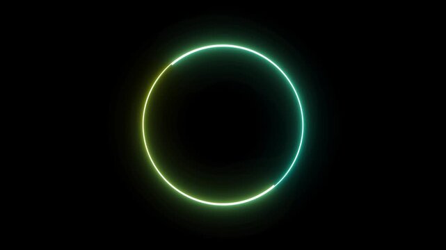 neon circle frame overlay 4k, glowing neon circular border pulsing animation, live streaming neon sign circle effect. alpha channel seamless loop.