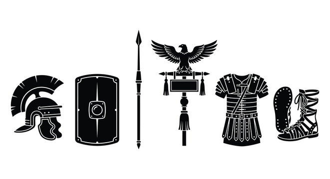 Roman Military Equipment Collection Black Silhouette helmet