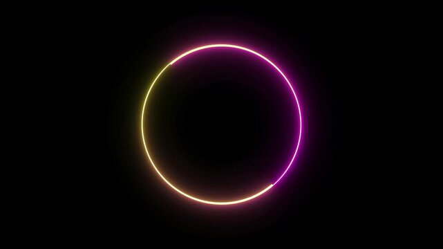neon circle frame overlay 4k, glowing neon circular border pulsing animation, live streaming neon sign circle effect. alpha channel seamless loop.