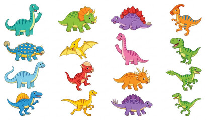 Colorful Cute Dinosaur Cartoon Vector Collection with Prehistoric Animal Characters © Sagor