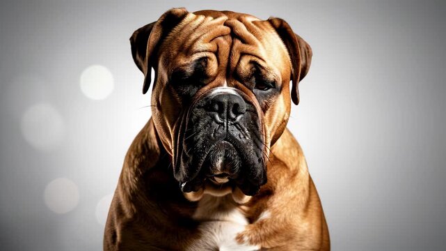 Boxer Dog Portrait on Gray Studio Background.