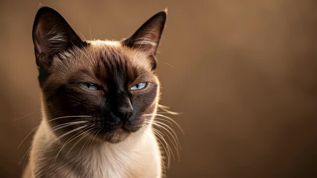 Elegant Blue Eyed Siamese Cat Portrait.