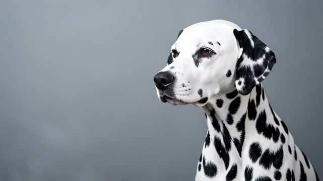 Dalmatian Portrait on Gray Studio Background.