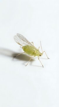 Pale green leafhopper insect isolated on white background, suitable for educational materials, nature illustrations, and scientific publications.