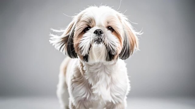 Fluffy Shih Tzu Dog Portrait.