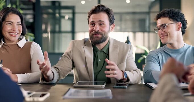 Smile, business people and shaking hands in office for financial deal, negotiation success or thanks. Happy team, agreement and handshake in meeting for investment collaboration, partnership or talk