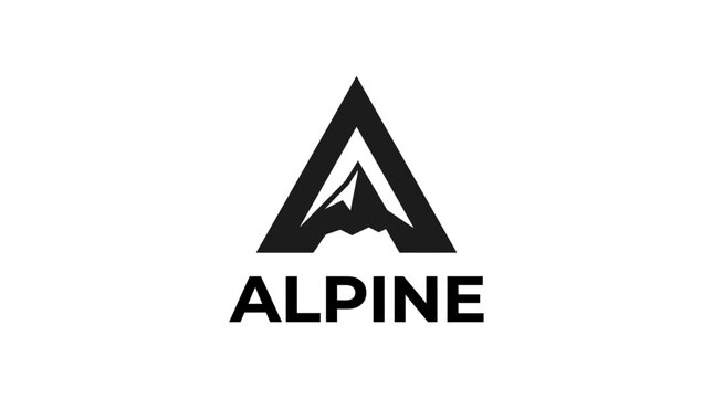 A minimalist graphic design featuring a stylized mountain peak inside a triangular letter shape