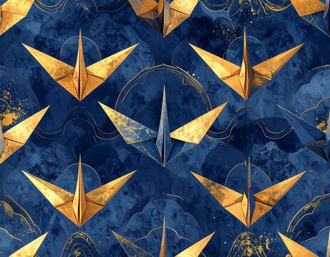 Orizuru Origami Crane Seamless Pattern with Washi Paper Texture