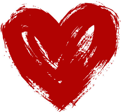 Red grunge heart shape isolated on white background
