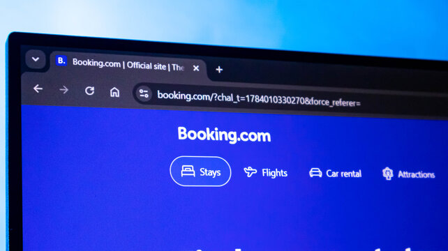 Booking com website interface on computer monitor screen.
