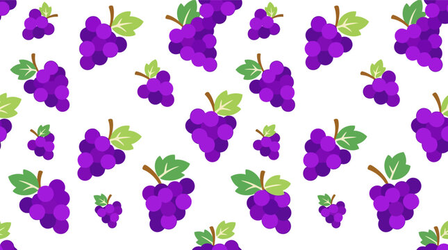 Seamless pattern with purple grapes isolated on white background