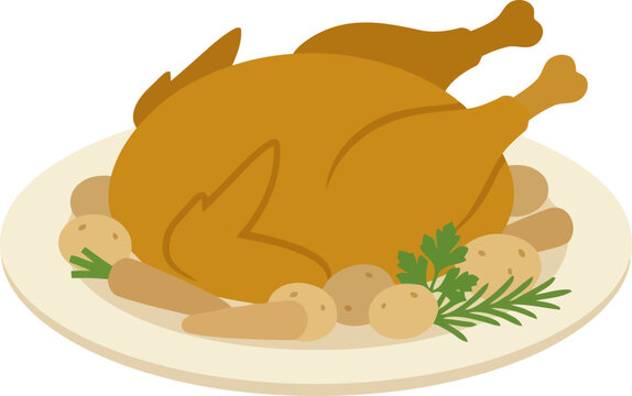 Roasted chicken with vegetables on a plate