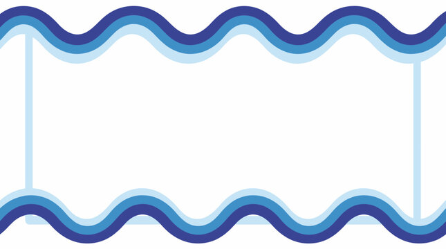 Wavy lines in shades of blue form a decorative border on a white background