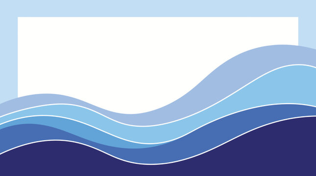 Wavy blue lines form an abstract ocean landscape with graphic design elements