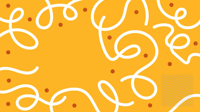 Vibrant yellow background with swirling white lines and scattered brown dots pattern