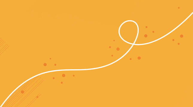 A vibrant orange background with swirling white lines and scattered red dots