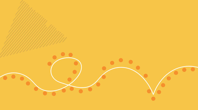 Vibrant yellow background with white wavy line and orange dots pattern