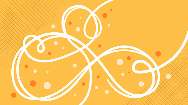Vibrant yellow background with white swirling lines and colorful dots pattern design