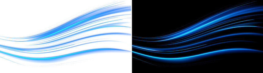 Obraz premium Sweeping Blue Light Arc With Striped Glowing Ribbons And Transparent Background For Wide Banner Design