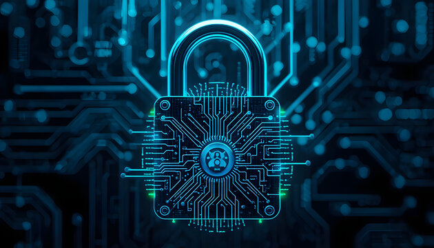 digital padlock made of circuits illusrating security