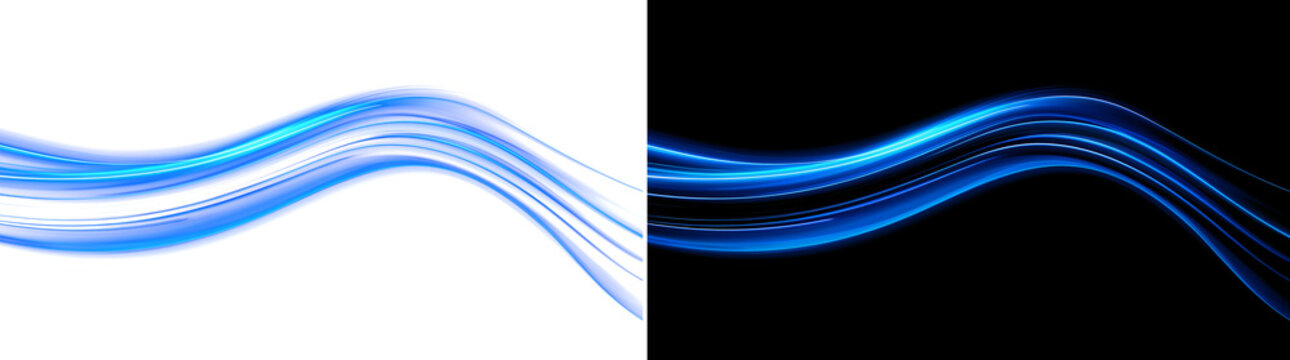 Dynamic Blue Light Sweep With Multiline Glowing Ribbons And Transparent Background For Wide Banner Design