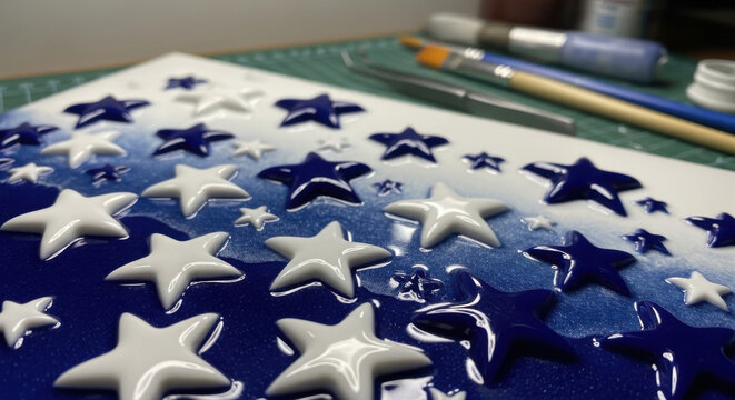 Creative Patriotic Star Crafting Process With Diverse Artistic Tools And Supplies