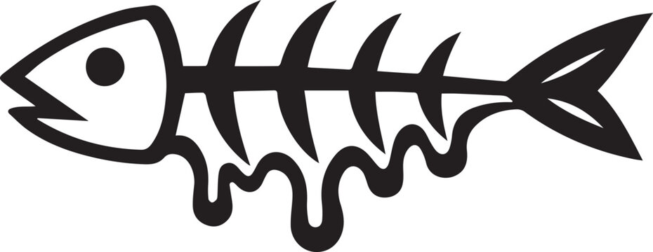 Black fish bone skeleton silhouette icon Vector, illustration
