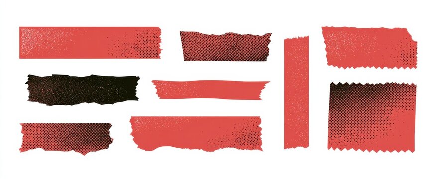 Vintage punk design elements set with halftone texture. Masking tape with creases, ripped adhesive label pieces for scrapbook Contemporary retro graphic isolated on white background